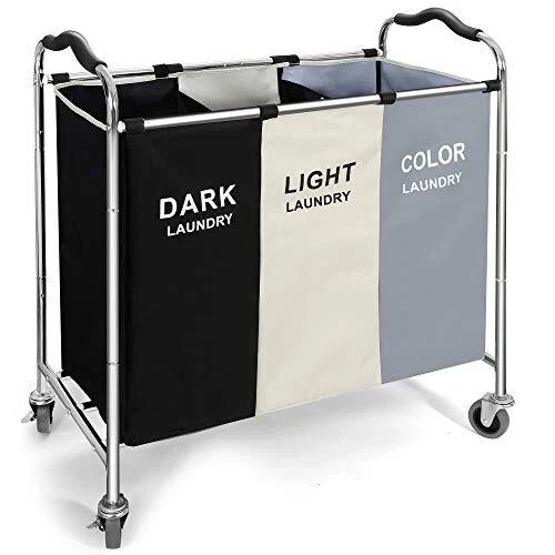 3 Bag Laundry Sorter Cart Dirty Clothes Basket with Lockable