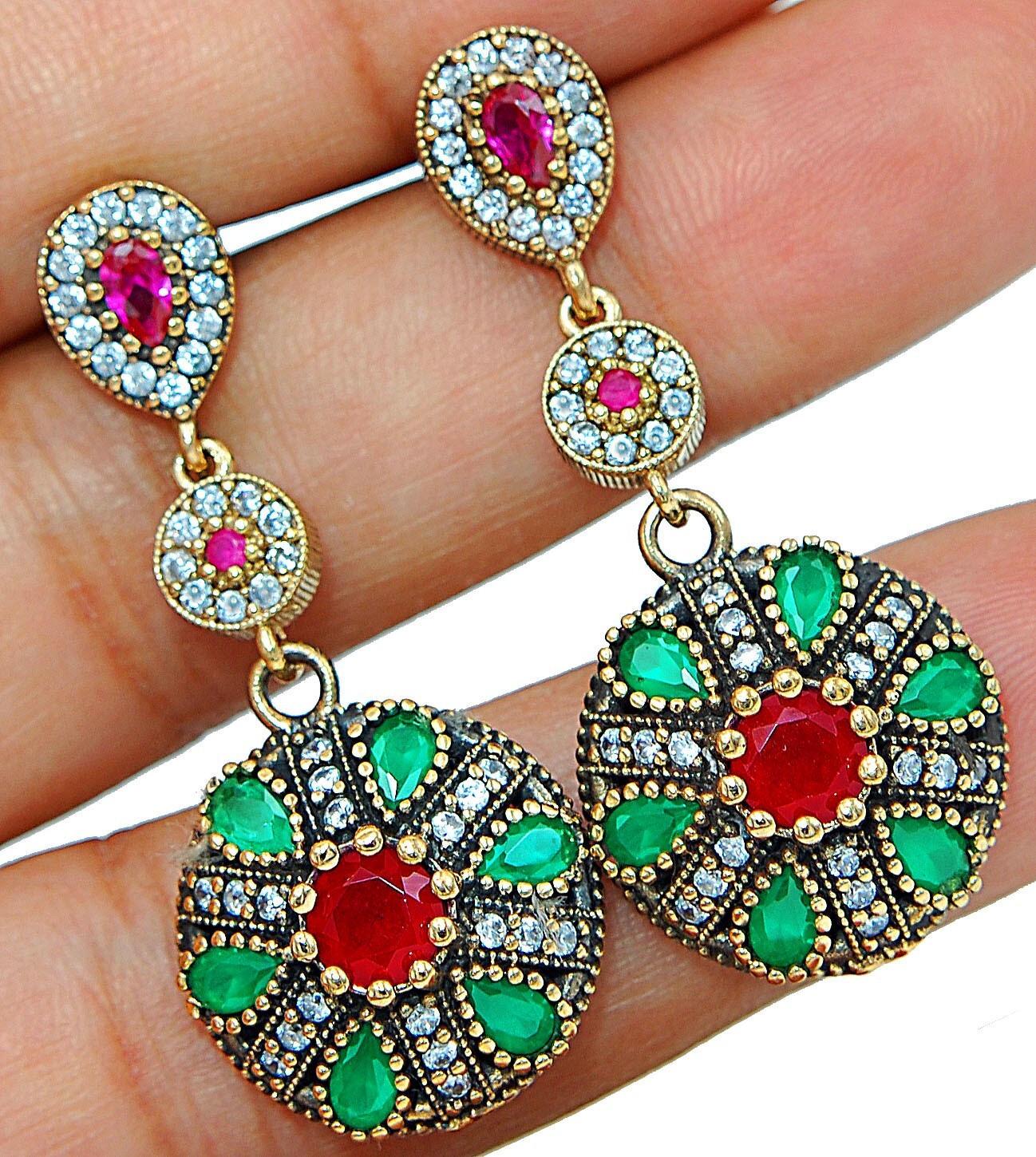 Ottoman Empire Inspired 8CT Treated Ruby 925 Sterling Silver Earrings TE1474