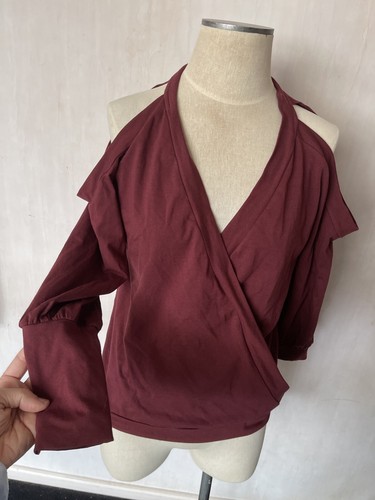 NWT Anthropologie Wine Red Open Shoulder Dressy Shirt Top-M-$78 - Picture 2 of 3
