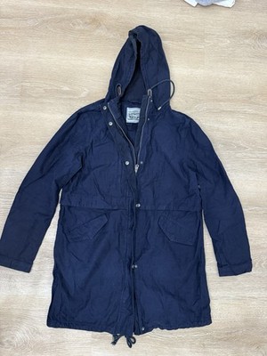 Levis Womens Soft Slub Cotton Hooded Fishtail Parka Jacket Navy Blue Size Small
