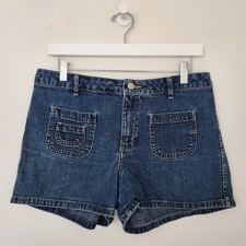 Y2K Old Navy Blue Jeans Mid Rise Denim Shorts 100 Cotton Utility Pockets 6/8