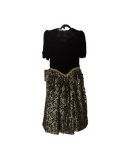 VTG 80s Prom Evening Formal Dress Velvet Cocktail Black Gold Scott McClintock 10