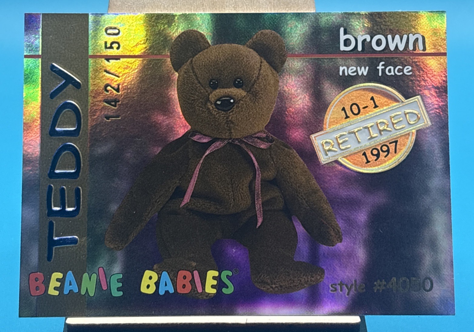 TY Beanie Babies BBOC Card - Series 1 Retired (GOLD) - /150 TEDDY BROWN NEW FACE