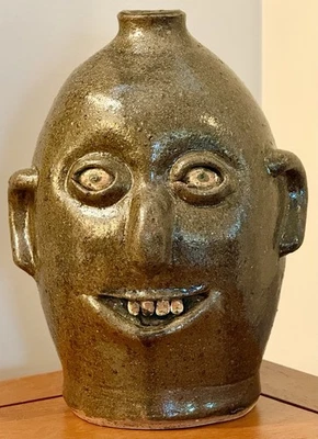 Reggie Meaders 10.5” Tall Face Jug, Under Glaze Signature Behind Ear, Pre-2003 - Image 1 of 4