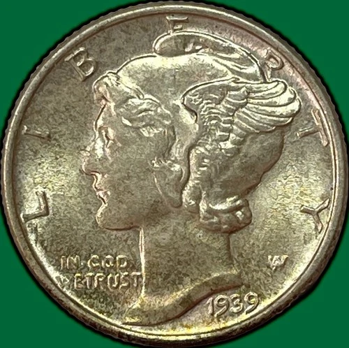 1939 Mercury Dime Almost Uncirculated AU Coin #36932