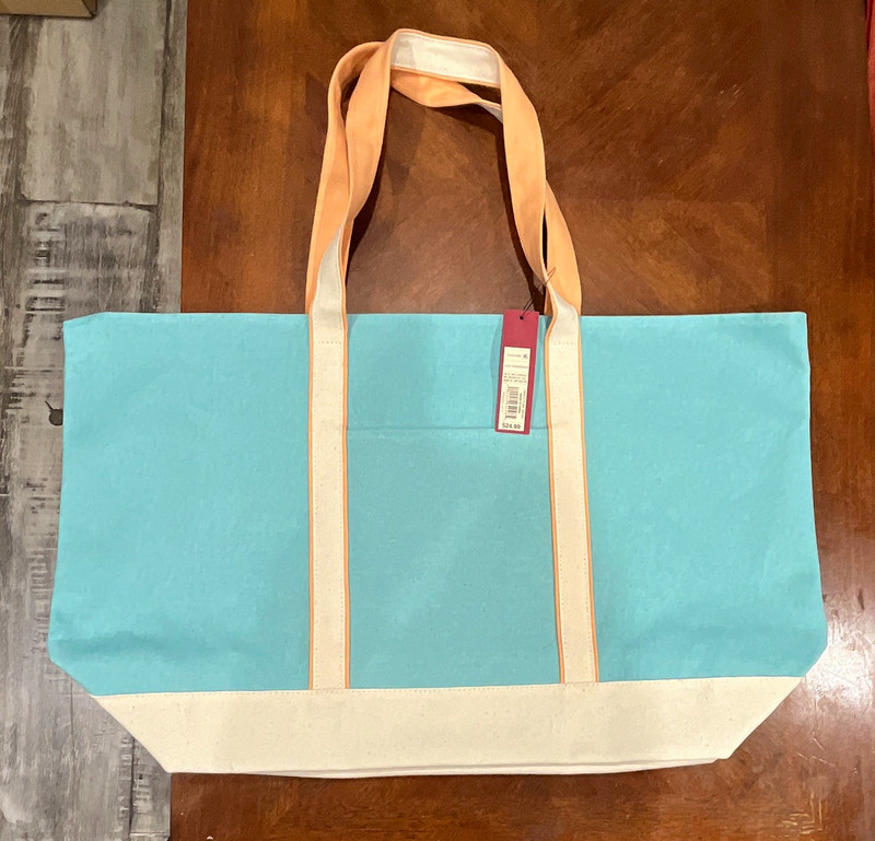 Target Canvas Reusable Shopping Tote Bag Turquoise/Beige Solid 24x15x6"