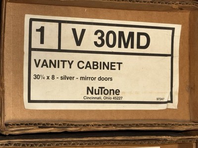 VINTAGE NuTone Vanity Cabinet 30  in Silver w/ Glass Mirror Doors - NEW