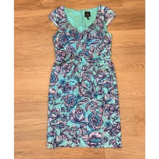 Adrianna Papell blue cap sleeve floral dress womens size 10