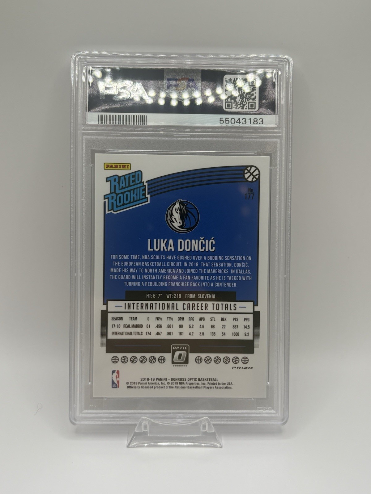 Panini 2018-19 Donruss Optic Luka Dončić Rated Rookie Purple #177 PSA 9 view 2