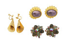 Set of 3 three vintage Beau Jewels rhinestones clip on earrings circa 1970's