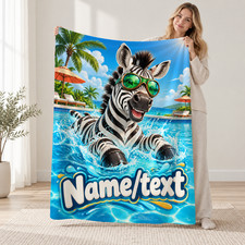 Personalized Swimming Zebra Coral Fleece Blanket Wild Animal Decor