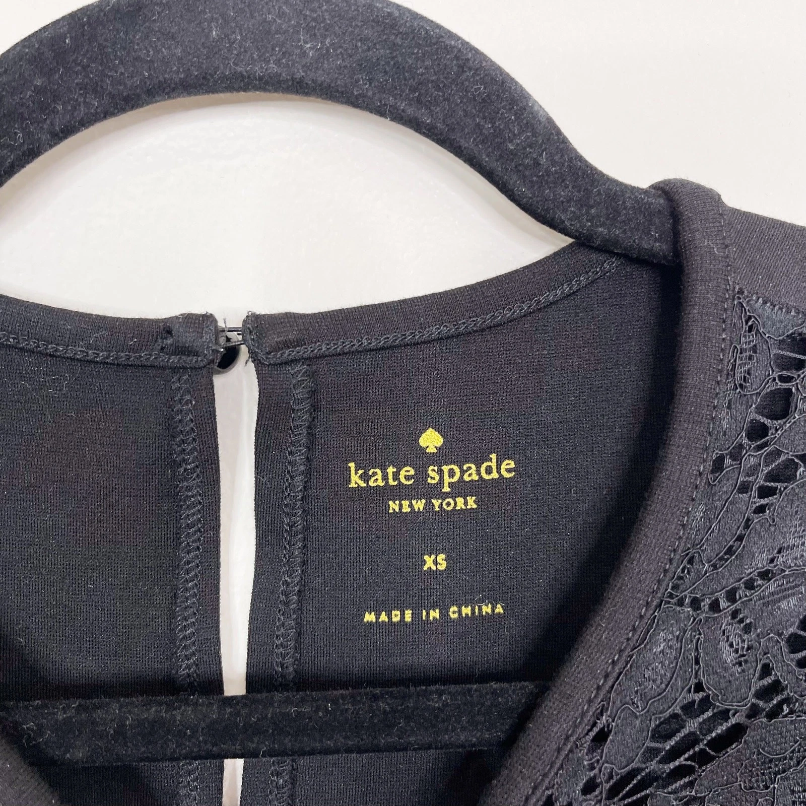 Abito Kate Spade pizzo Yoke Ponte manica lunga nero XSmall XS buco della serratura dietro