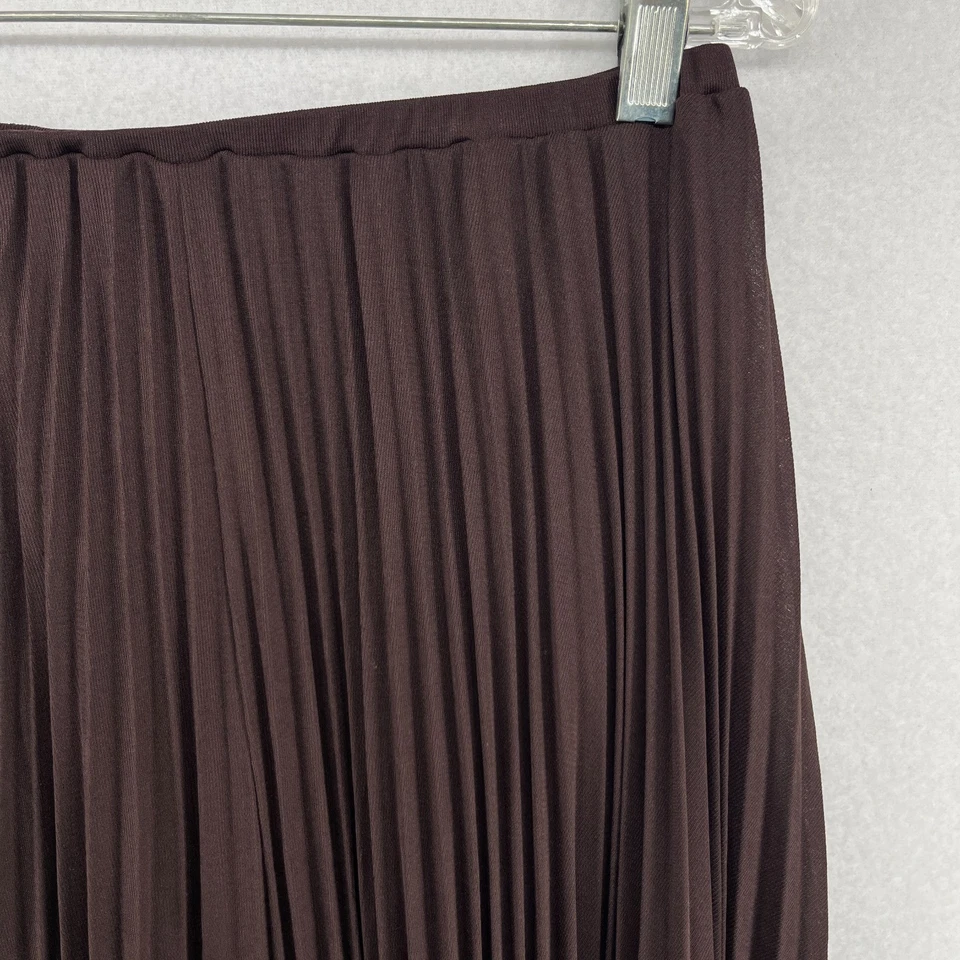Saia ZARA L plissada bainha assimétrica cintura elástica midi swing forrado marrom - Imagem 4 de 4