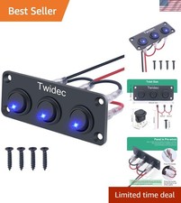 Durable 3 Gang Rocker Toggle Switch Panel with Blue LED for Cars Boats