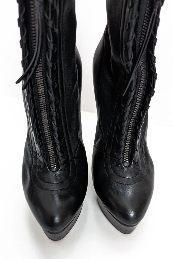 卡萨迪黑色皮革高跟鞋厚底细高跟短靴意大利制造 7 — 第 3/4 张图片