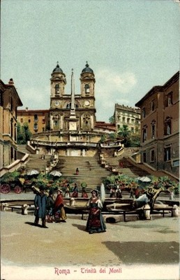 Ak Roma Rom Lazio, Trinità dei Monti, Treppe, Menschen, Blumen, Roma - 4971416