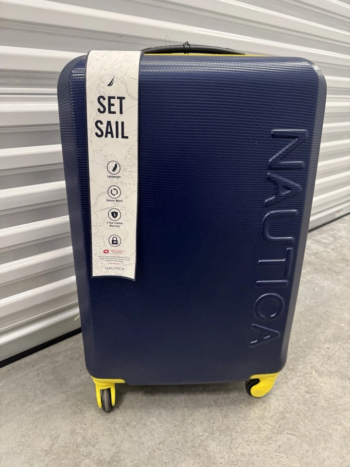 Equipaje giratorio rígido Nautica Marina 25" en azul marino/amarillo ORG $320 Excelente Co Foto 2 de 4