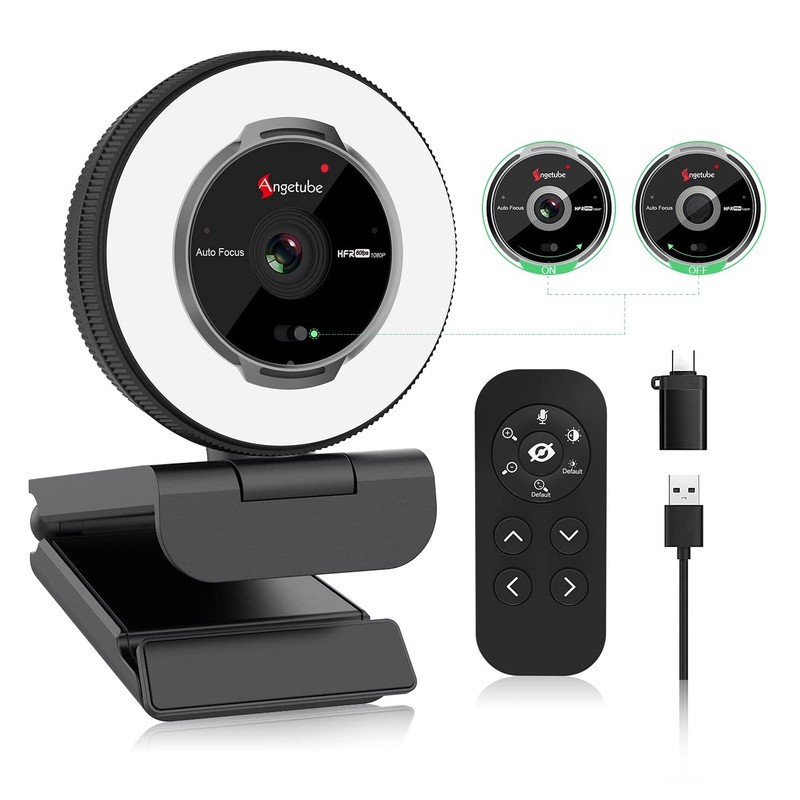 Streaming Webcam with Microphone: 1080P 60FPS USB Web Cam with Ring Light and...