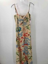 Pre-Owned Farm Rio Tan Size Large Eyelet Tropical Midi Sleeveless Dress