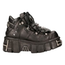 New Unisex Metallic Black Gothic Classic Leather Biker Boots