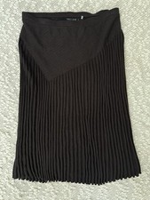 NIC ZOE Brown Ribbed Pleated Knit Midi Skirt Size L Asymmetric Yoke Pull On