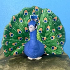 Wildlife Artists 10" Peacock Plush w/ Fan Tail • Realistic Bird Toy EUC