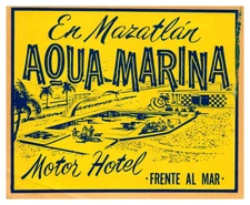 1950s Aqua Marina Motor Hotel Mazatlan Label Sticker Vintage Mexican Travel RARE