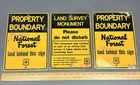 Lot of 3 VINTAGE US FOREST SERVICE Property Boundary/Monument Tin Signs USFS @@!