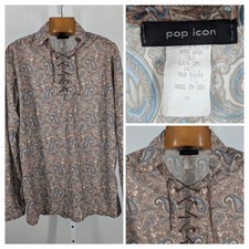 Pop Icon Vintage Y2K Hendrix Rockstar Lace up Paisley Sheer Art AOP Shirt M USA