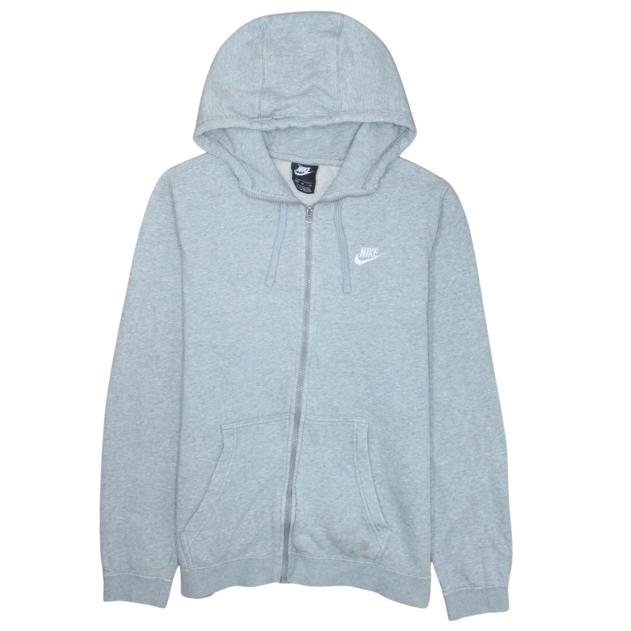 Nike Mens Hoodie Grey Fleece Full Zip Embroidered Swoosh Kangaroo Pockets M