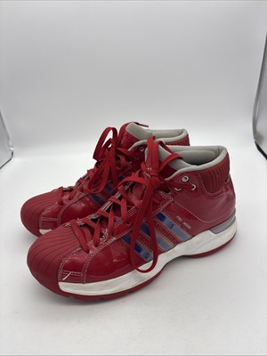 Adidas Pro Model Mens 8.5 Red Shell Toe 3 Stripe 2009 High Top Basket Ball Gym