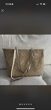 COACH Tote Bag F29958 Signature Canvas/Leather Beige/White AUTHENTIC USED
