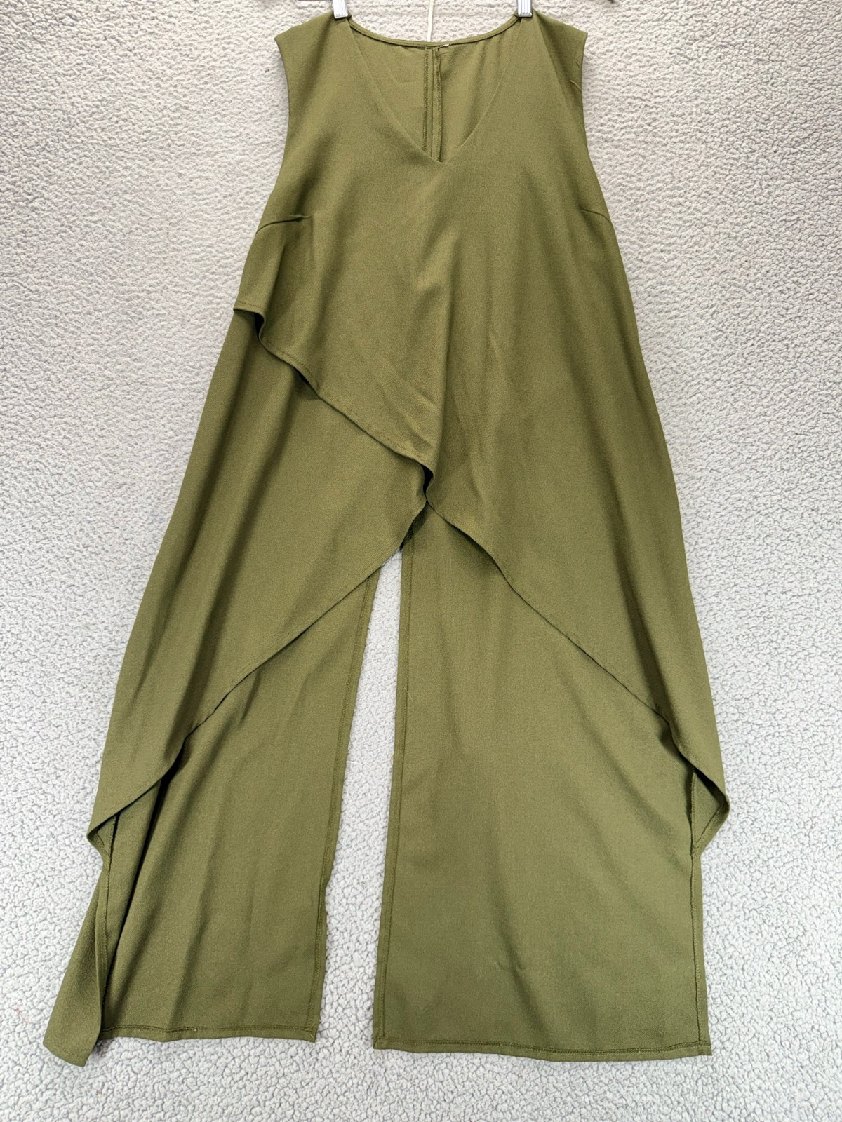 Jumpsuit Womens Size XL Green V-Neck Layered Overlay Wide Leg Palazzo Culottes-image