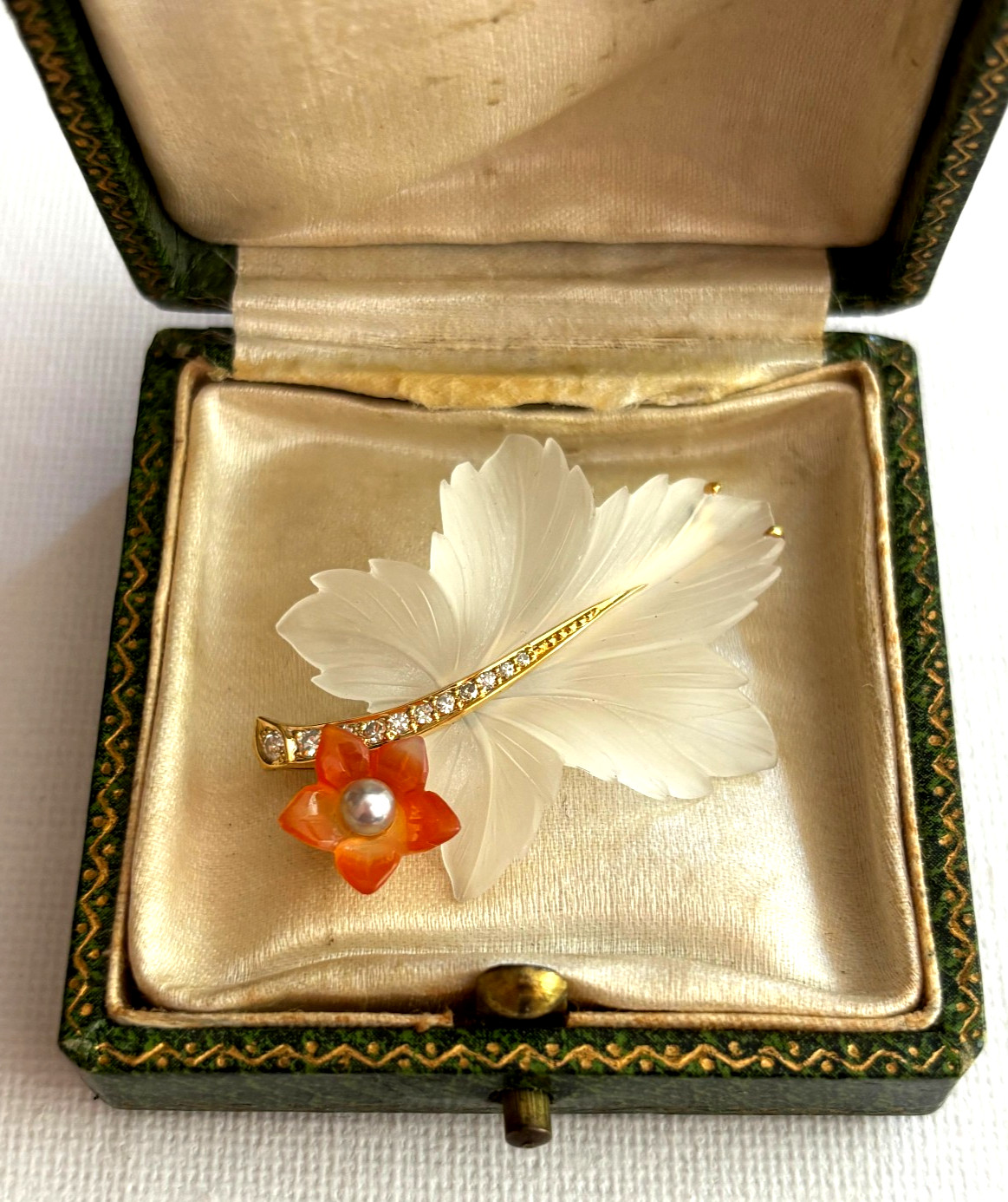 Rare Imperial Era Faberge 14k 56 Gold Flower Natural Stone Pearl Pin Brooch
