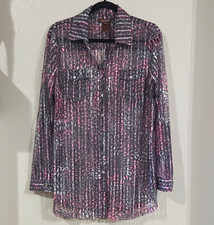 MULTIPLES Sheer Mesh Collared Button-Up Shirt...