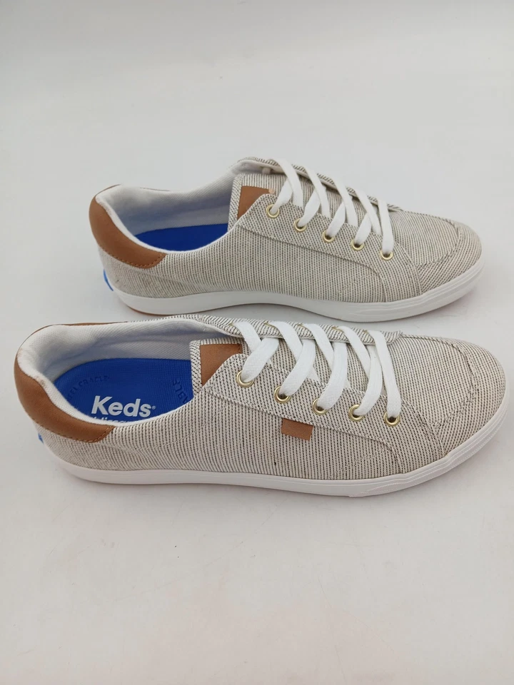 Keds Shoes Womens Size 9 Beige Stripe Canvas Lace Up Sneakers Comfort Casual - Image 2 of 4