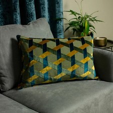 Image of Paoletti Delano Cushion Cover, Teal/Gold, 40 x 60 cm