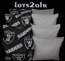 CORNHOLE BEAN BAGS w OAKLAND RAIDERS Fabric on both Sides of Logo Bags NEW 