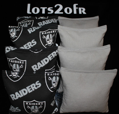 CORNHOLE BEAN BAGS w OAKLAND RAIDERS Fabric on both Sides of Logo Bags NEW!!