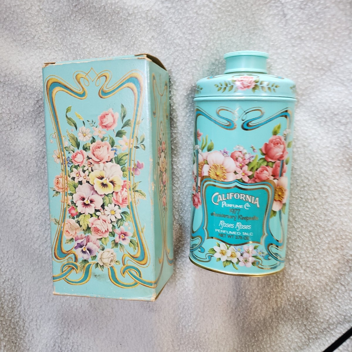 Vintage Avon California Perfume Co Rose Talc Powder Tin w/Box