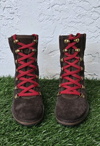 L.L. Bean Deerfield Alpine Lace-Up Mid Boots Heeled Brown Suede Size Women's 6.5 - Picture 3 of 8