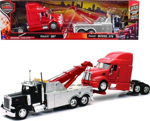 Peterbilt 379 Tow Truck Black with Peterbilt 387 Truck Tractor Red Set of 2 1/32 - Picture 3 of 4