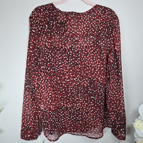 Liz Claiborne Women's Red Chiffon V-Neck Long Sleeve Polka Dot Layered Top XL - Imagen 10 de 14