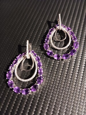 .925 MASSIVER SILBER SCHMUCK / NEUE AMETHYST & DIAMANT CREOLEN