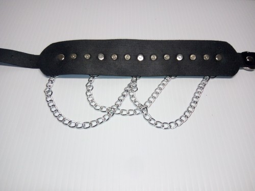 Black Choker Dangling Chains Faux Leather Slave/Submissive Collar Sex Bondage - Picture 6 of 8
