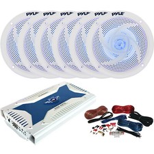 6x Pyle PLMRS63WL.5 6.5" Speakers w/ Blue LED, 6-Channel Amplifier, Wire Kit