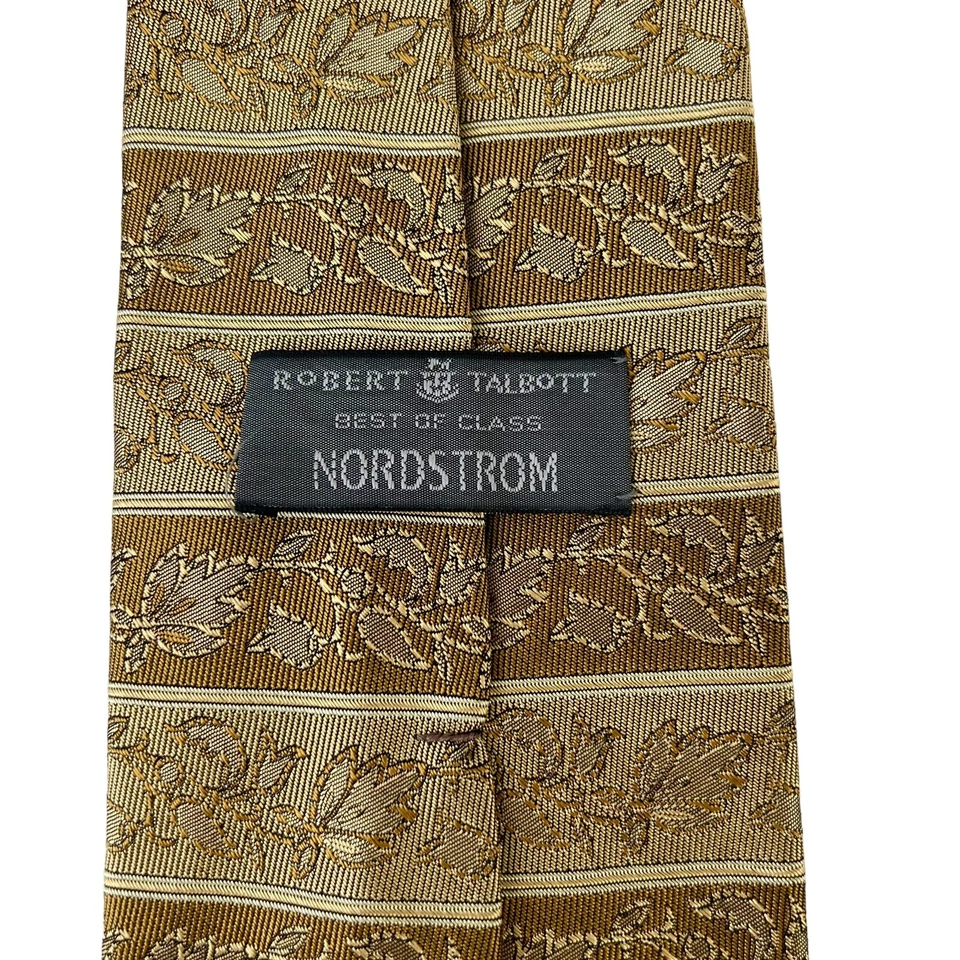 Robert Talbott Best of Class Nordstrom 领带 最好的丝绸 花卉 条纹 金色 棕色 — 第 3/4 张图片