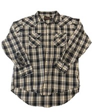 Vintage Plains Western Shirt Mens Large Plaid Striped Pearl Snap Cowboy Rodeo