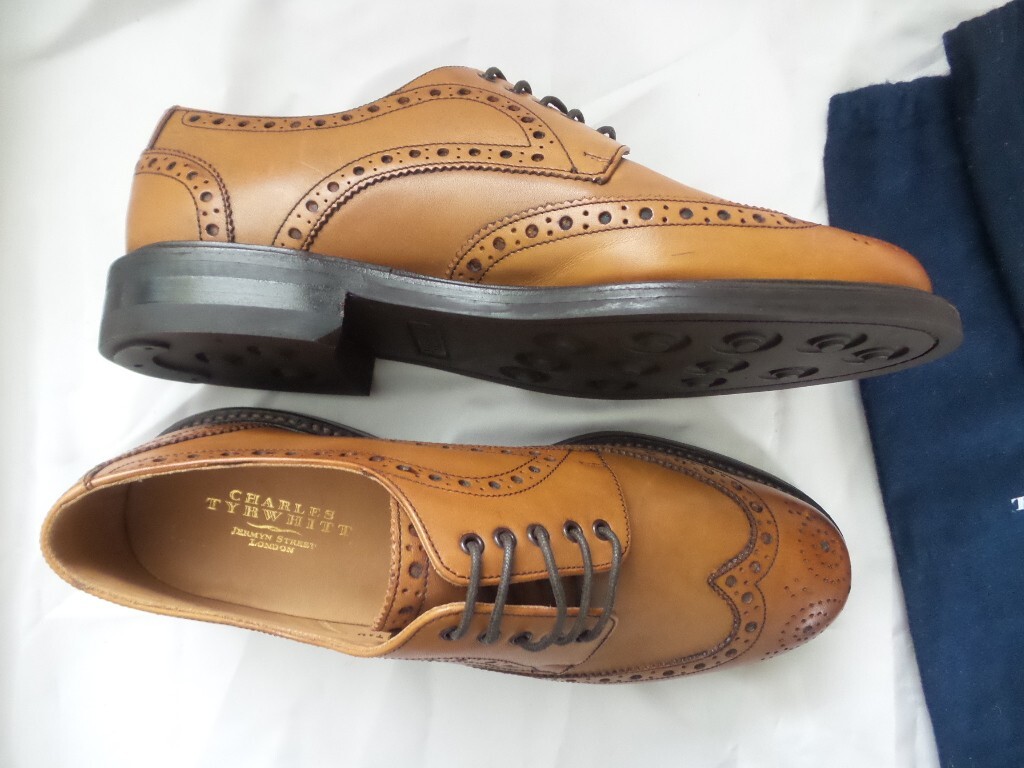 SAOLA Scarpe derby Oxford Charles Tyrwhitt da uomo in pelle marrone punta alare US 9 UK 8 5 NUOVE