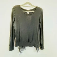 MA Dainty Size 8 XS Black Lace Trim Lightweight Knit Blouse Designer NWT